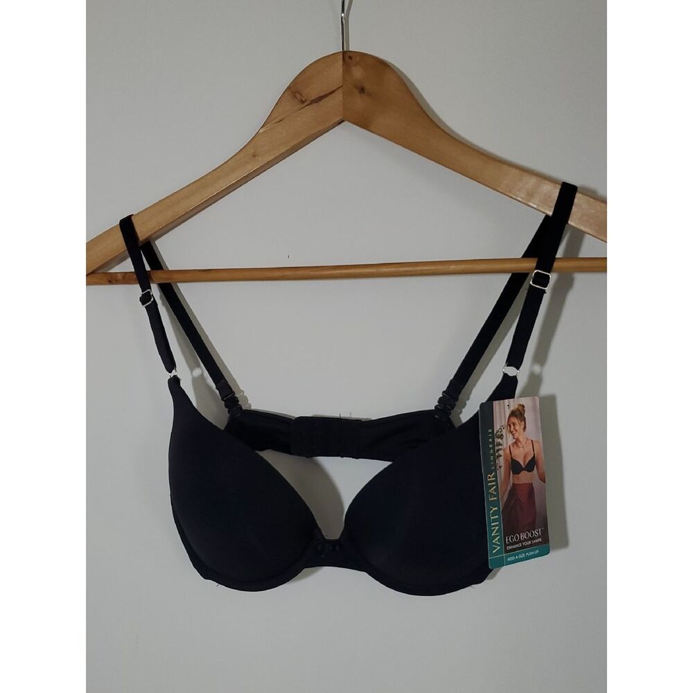 Vanity Fair Black T-Shirt Push-Up Underwire Bra Add a Size 34B NWT